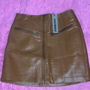 Haute Monde Tan Faux Leather Mini Skirt